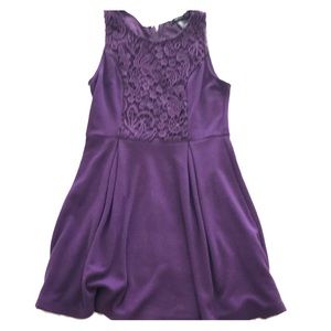 Deep purple skater dress with lace detail